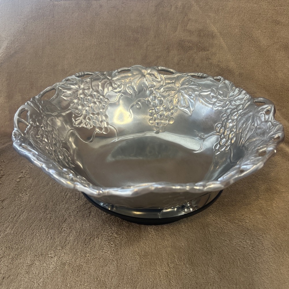 Arthur Court Serving Bowl Grape‎ Collection 12" Aluminum Vintage 1995